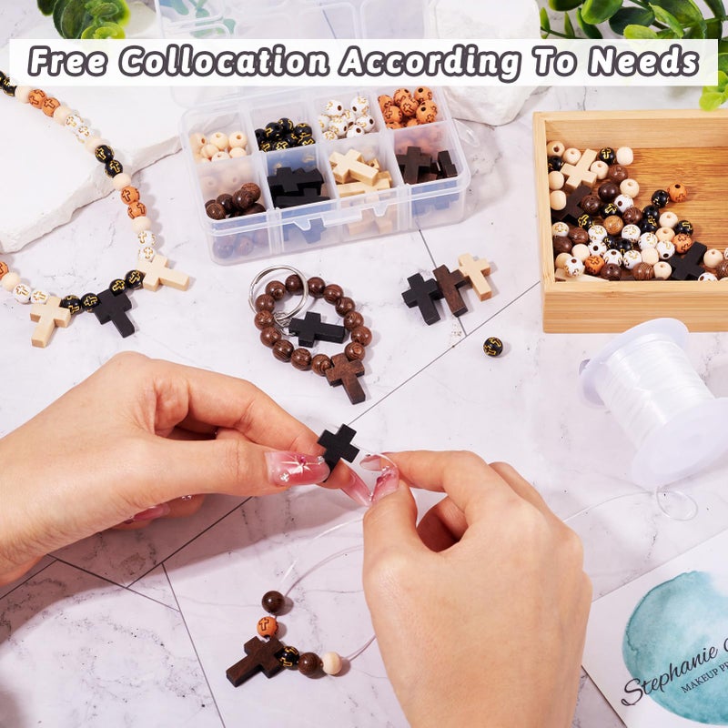 KISSITTY Rosary Making Kit Cross Rosary Beads 8mm Easter Round Wood Acrylic Cross Spacers Cross Pendant Beads for DIY Jewelry Making About 211pcs/box - Image 2